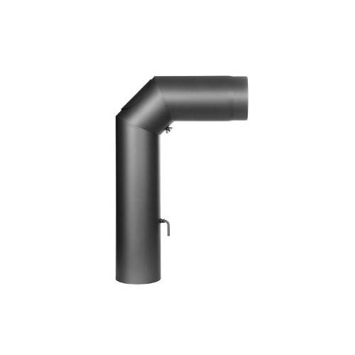 Kachelpijp - Gebogen buis (zijlengte 450/700 mm) deur en regelklep grijs - Tecnovis Tec-Stahl