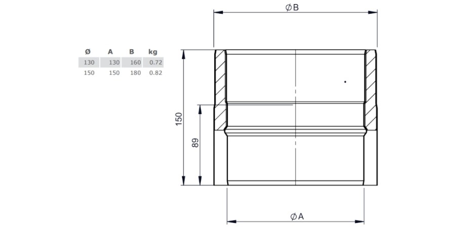 Voorbeeld: Kachelpijp - dubbelwandig - Lengte element 150 mm zwart - Tecnovis TEC-Protect