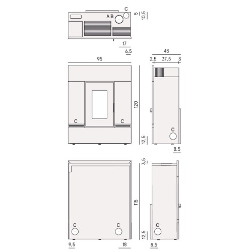 Voorbeeld: Pelletkachel Cadel Mithos Plus 12 Up-Twin 12 kW