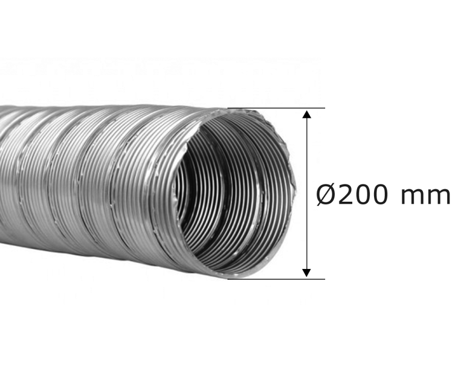 Flexibele rookkanaal enkelwandig Ø 200 mm, Roestvrijstaal