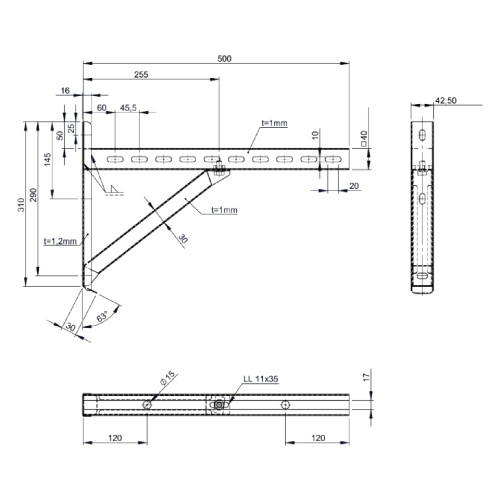 Voorbeeld: Muursteunen & dwarsbalken Type II 550 mm -dubbelwandig- Tecnovis TEC-DW-Design