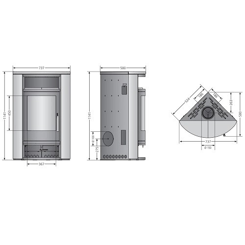 Voorbeeld: Houtkachel Oranier Polar Eck 6,5 kW