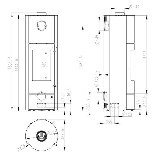 Voorbeeld: Houtkachel Olsberg Tenorio PowerSystem Compact 5 kW kamerlucht onafhankelijk