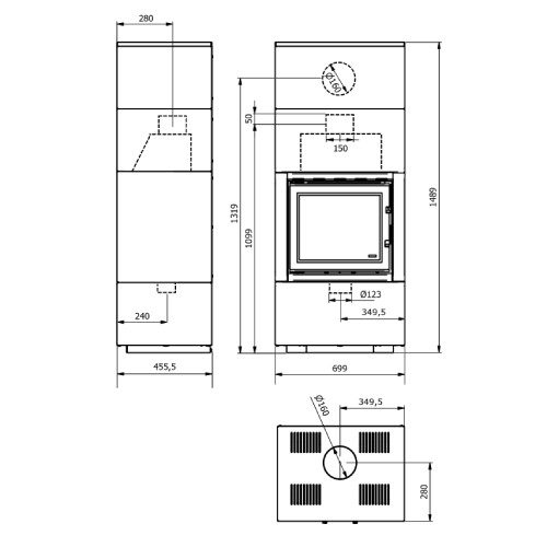 Voorbeeld: Houtkachel Wamsler Modulo 70/150 G 6 kW