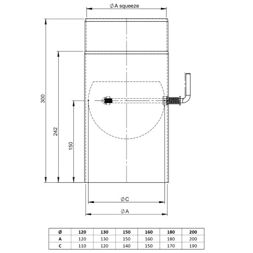 Voorbeeld: Kachelpijp - Lengte element 300 mm met trekklep - grijs - Tecnovis Tec-Stahl