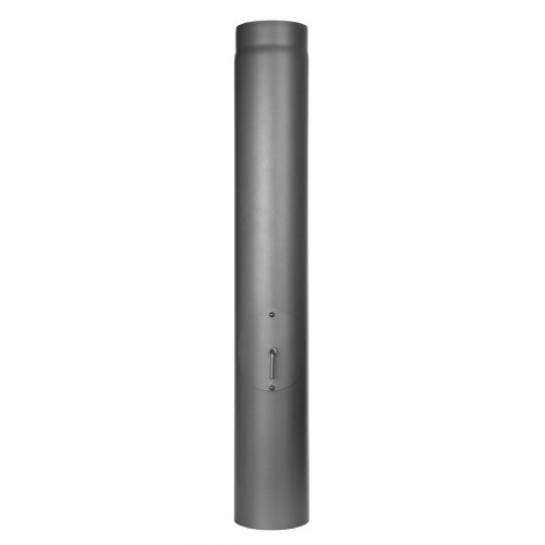 Kachelpijp - Lengte element 1000 mm met trekklep, condensaatring, deur en luchttoevoer (met zuigtrek) - grijs - Tecnovis Tec-Stahl