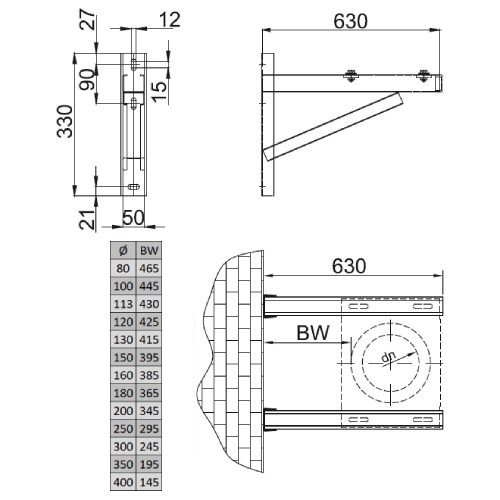 Voorbeeld: Wandconsole 630 mm - dubbelwandig - Reuter DW-systemen