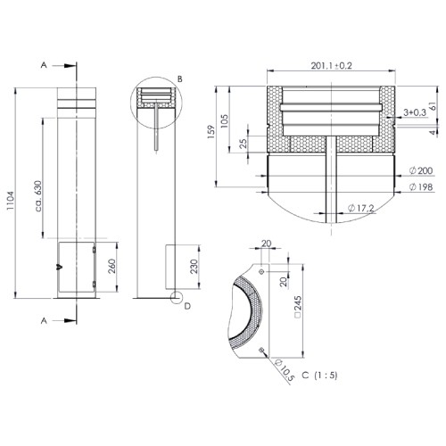 Voorbeeld: Paspijp 480 - 1120 mm incl. Telescopische kop - dubbelwandig - Tecnovis TEC-DW-Standard