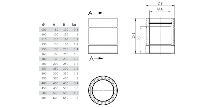 Voorbeeld: Lengte-element 250 mm - dubbelwandig - Tecnovis TEC-DW-Standard