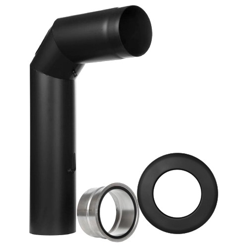 Kachelpijp met bocht (zijlengte 450/700 mm) 130 mm - Zwarte set - Tecnovis Tec-Stahl