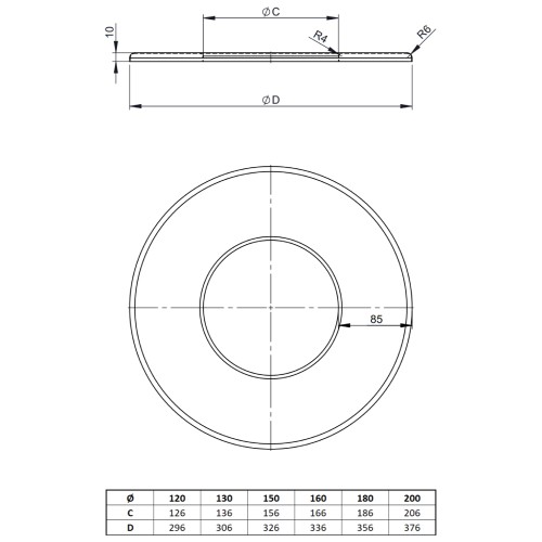 Voorbeeld: Kachelpijp - Wandrozet 85 mm - zwart -Tecnovis Tec-Stahl