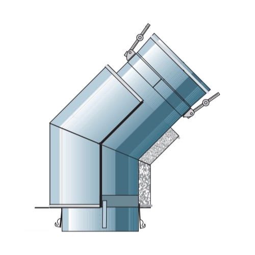 V-Bocht 45° (drukdicht voor aansluitleiding) - dubbelwandig - Raab DW-Alkon
