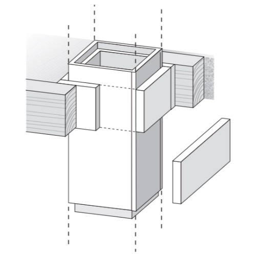 Lichtgewicht schacht - Promat stroken 300x1200 mm t=40 mm voor doorvoer in houten plafond - Raab L90