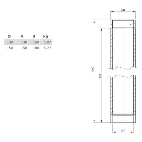 Voorbeeld: Kachelpijp - dubbelwandig - Lengte element 1000 mm zwart - Tecnovis TEC-Protect