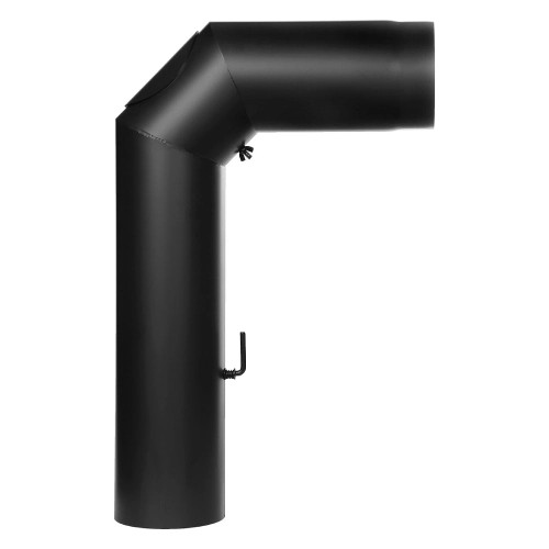 Kachelpijp - Gebogen buis (zijlengte 450/700 mm) deur en regelklep zwart- Tecnovis Tec-Stahl