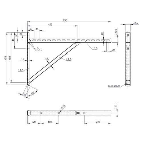 Voorbeeld: Muursteunen & dwarsbalken Type III 750 mm -dubbelwandig- Tecnovis TEC-DW-Design