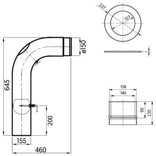 Voorbeeld: Kachelpijpset bocht 150 mm, bovenaansluiting - zwart - Reuter Ferrum