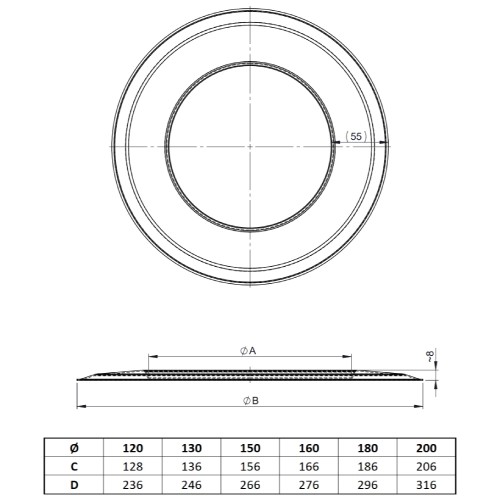 Voorbeeld: Kachelpijp - Wandrozet 55 mm - grijs -Tecnovis Tec-Stahl