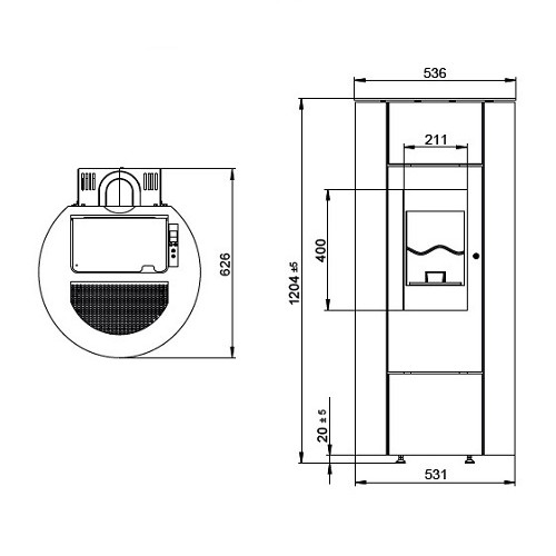 Voorbeeld: Pelletkachel Wodtke soleo.nrg V12 air+ 6/8 kW