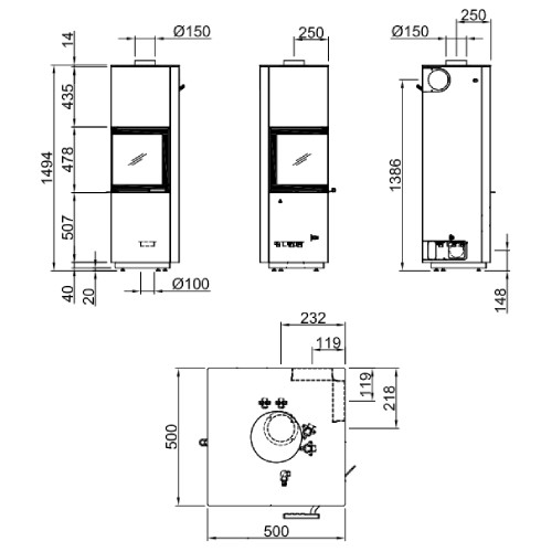 Voorbeeld: Houtkachel Spartherm Piko H2O 7,9 kW