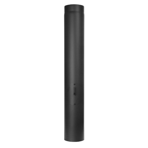 Kachelpijp - Lengte element 1000 mm met trekklep, condensaatring, deur en luchttoevoer (met zuigtrek) - zwart - Tecnovis Tec-Stahl