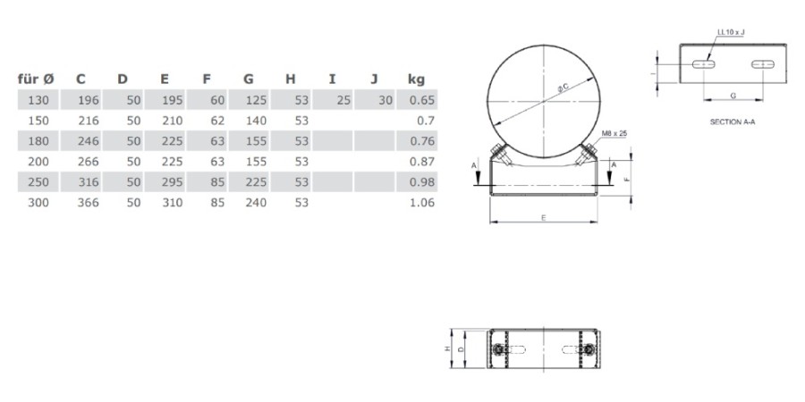 Voorbeeld: Vaste muurbeugel 50 mm - dubbelwandig - Tecnovis TEC-DW-Design