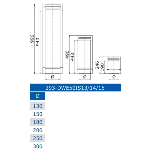 Voorbeeld: Lengte-element 500 mm - dubbelwandig - Jeremias DW-BLACK 50