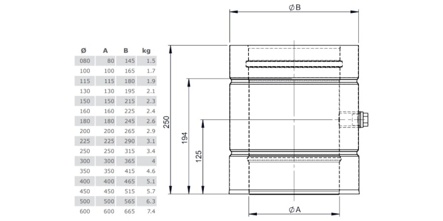 Voorbeeld: Meetelement 250 mm incl. 1/2“ borgschroef en sluiting -dubbelwandig - Tecnovis TEC-DW-Classic