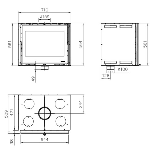 Voorbeeld: Inbouwhaard La Nordica Inserto 70 Wide 7,5 kW