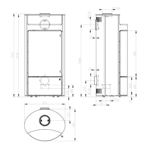 Houtkachel Olsberg Tecapa II Compact 6 kW kamerlucht onafhankelijk