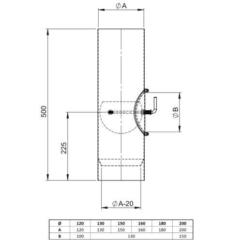 Voorbeeld: Kachelpijp - Lengte element 500 mm met trekklep, deur en luchttoevoer (zonder zuigtrek) - grijs - Tecnovis Tec-Stahl